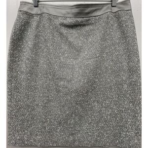 Kate Hill Pencil Skirt 16 Black White Marled Wool‎ Blend Lined Leather Waistband